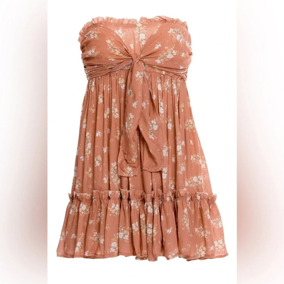 Agua Bendita mini strapless Dress smocked back flower print dust pink size L - Picture 11 of 11